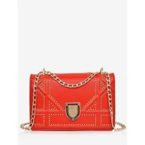 Studs Quilted Chic Chain Crossbody Bag - Red