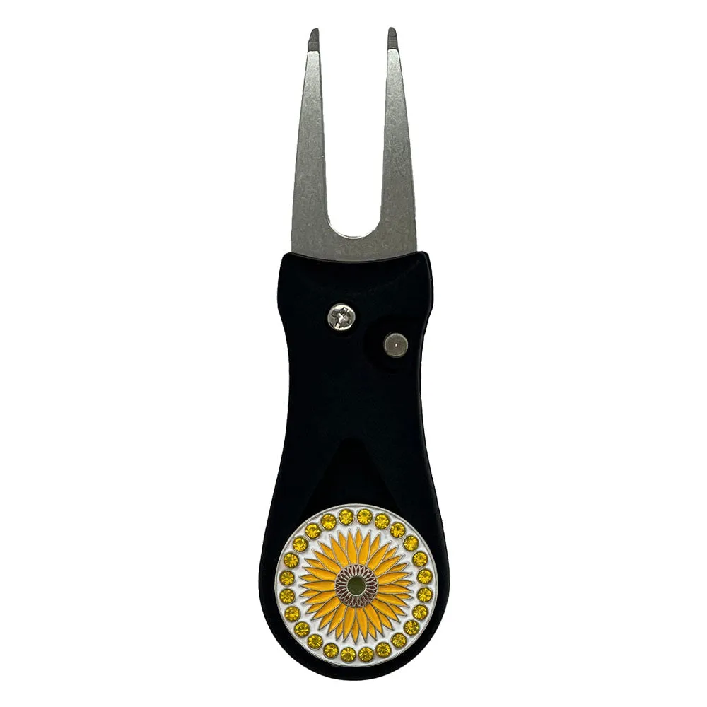 Sunflower Golf Ball Marker With Colored Divot Repair Tool