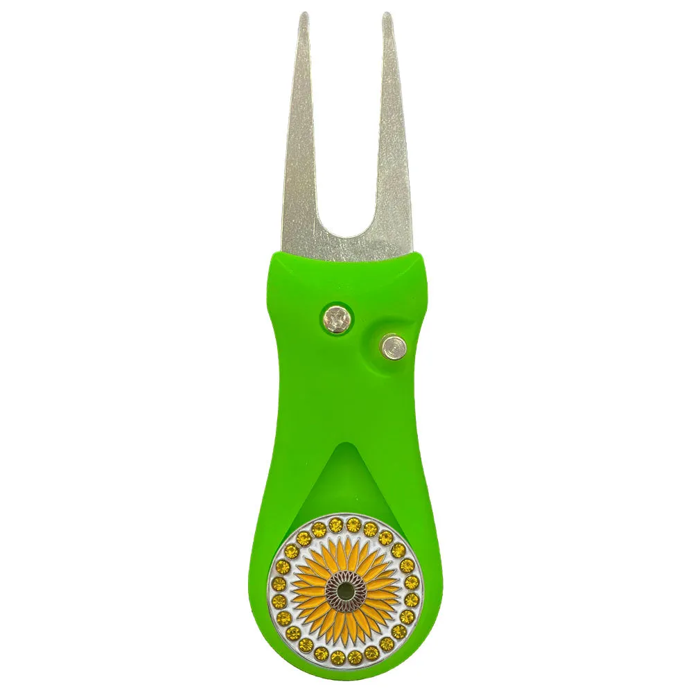 Sunflower Golf Ball Marker With Colored Divot Repair Tool