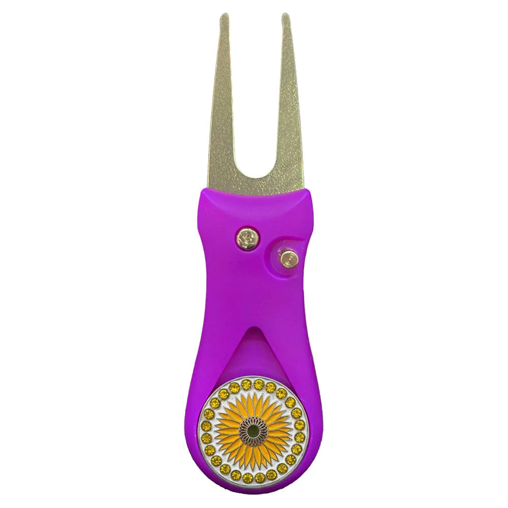 Sunflower Golf Ball Marker With Colored Divot Repair Tool