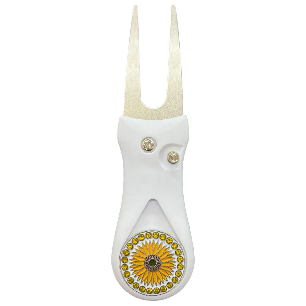 Sunflower Golf Ball Marker With Colored Divot Repair Tool