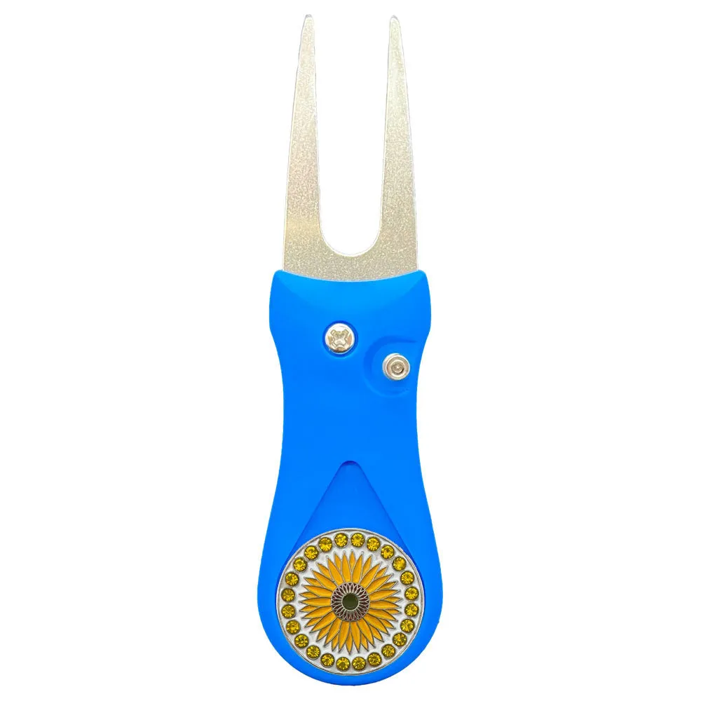 Sunflower Golf Ball Marker With Colored Divot Repair Tool