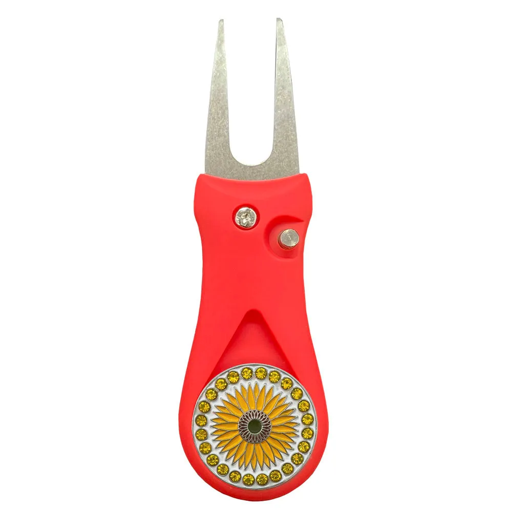 Sunflower Golf Ball Marker With Colored Divot Repair Tool