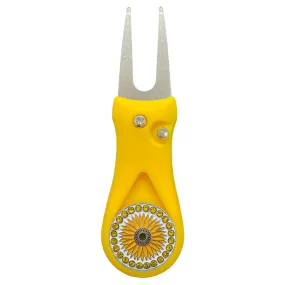 Sunflower Golf Ball Marker With Colored Divot Repair Tool