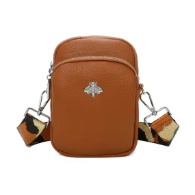 Tan Bee Embossed Cross Body Bag