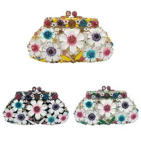 TEEK - Flower Sequin Metal Chain Rhinestone Clutch Purse