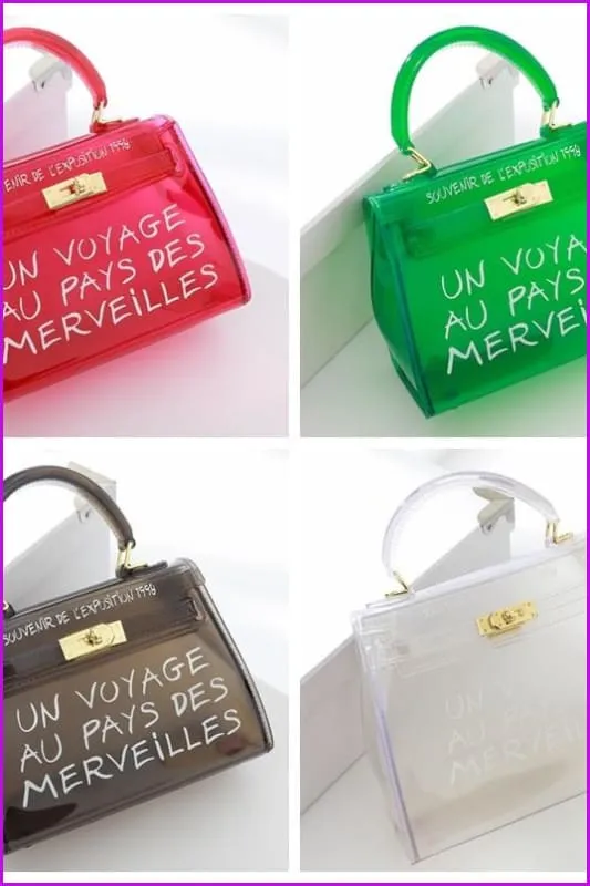 Transparent Jelly Letter Printing Handbag Shoulder Bag F062