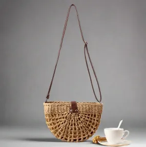 Trendy Wicker and Vegan Leather Crossbody Handbag