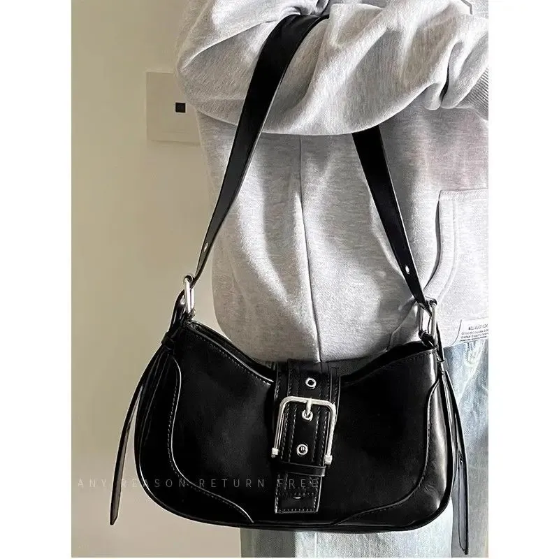 Uniwim Vintage Black Y2k Handbags Women Hot Girls Harajuku Aesthetic Shoulder Bag Female Solid Underarm Bag Luxury Designer