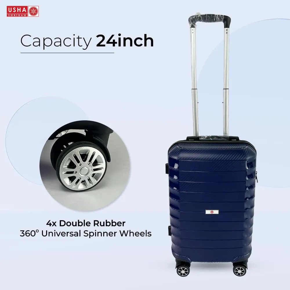 USHA SHRIRAM Polypropylene (Check-in Bag) 24 inch Luggage Bag (65cm) |Trolley Suitcase for Travel | Travel Luggage for Men Women |360 Wheel | Travel Bags for Luggage Trolley Carry On Suitcase (Blue)