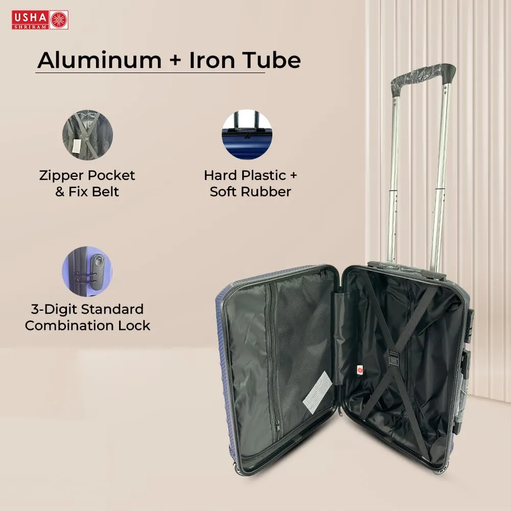 USHA SHRIRAM Polypropylene (Check-in Bag) 24 inch Luggage Bag (65cm) |Trolley Suitcase for Travel | Travel Luggage for Men Women |360 Wheel | Travel Bags for Luggage Trolley Carry On Suitcase (Blue)