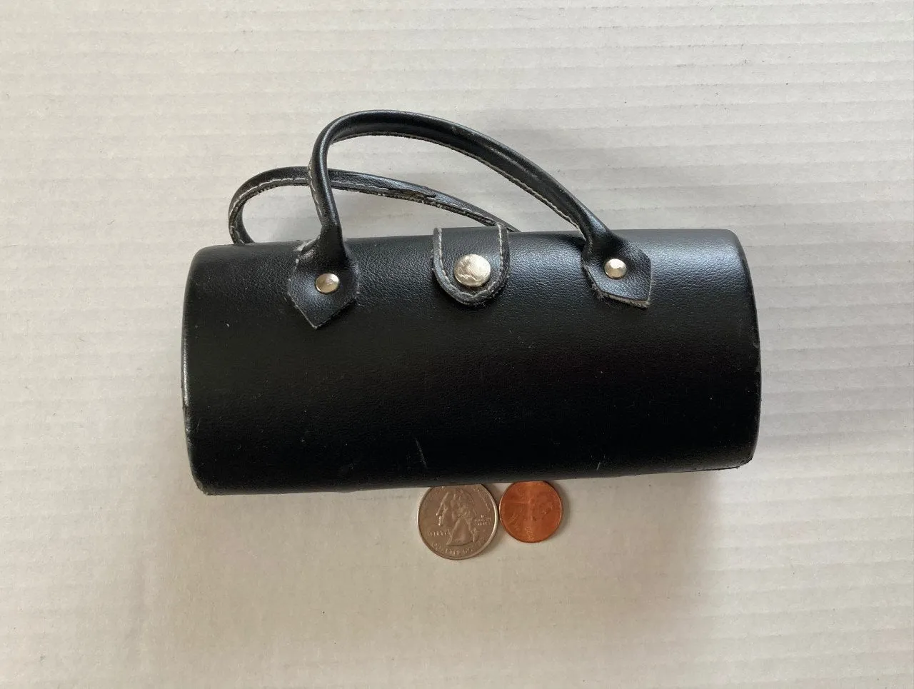 Vintage Black Leather Case, Purse, Handbag, 6" x 3" x 1 1/2", Sexy Little Black Bag, Clutch, Purse