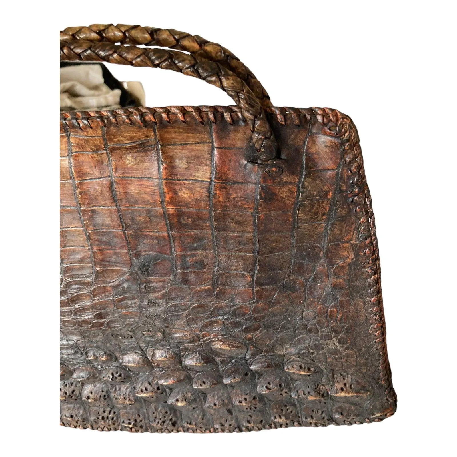 Vintage Genuine Crocodile Fixed Handle Handbag