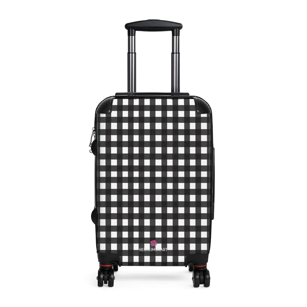 White Buffalo Print Suitcases, White and Black Buffalo Plaid Print Designer Suitcase Luggage (Small, Medium, Large)