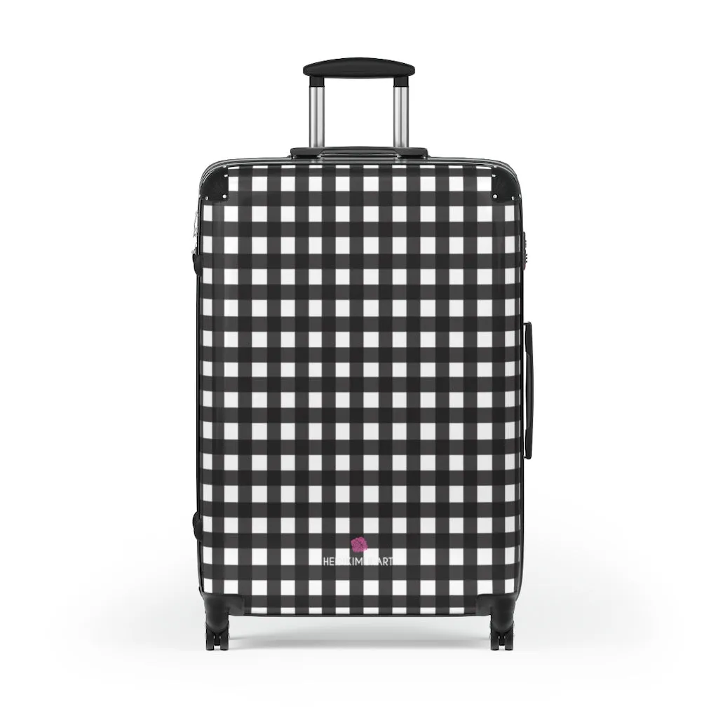 White Buffalo Print Suitcases, White and Black Buffalo Plaid Print Designer Suitcase Luggage (Small, Medium, Large)