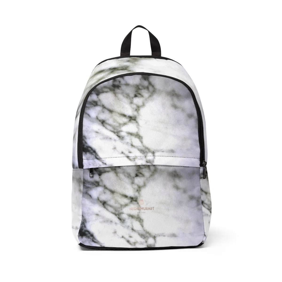 White Marble Print School Bag, Modern White Marble Print Designer Unisex Fabric Travel School Backpack