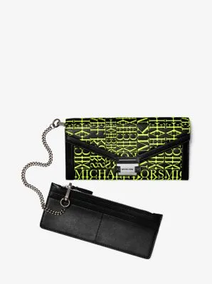 Whitney Large Newsprint Logo Leather Chain Wallet