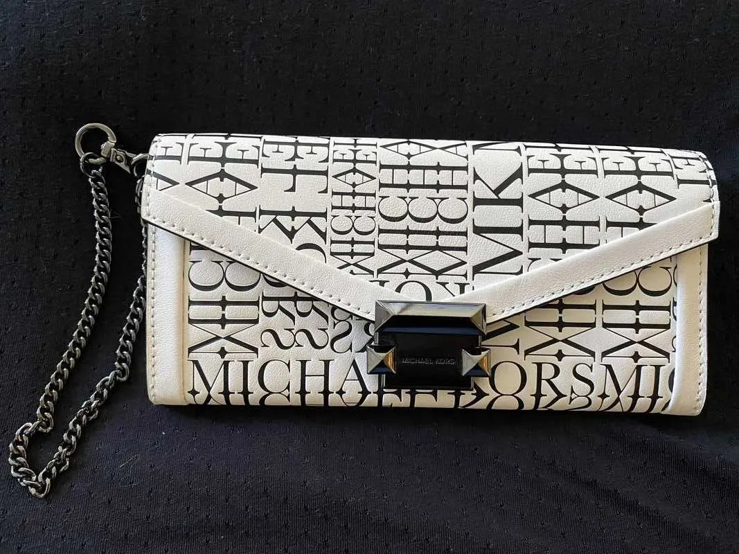 Whitney Large Newsprint Logo Leather Chain Wallet