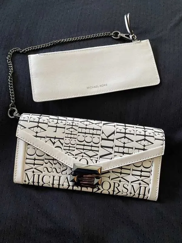 Whitney Large Newsprint Logo Leather Chain Wallet