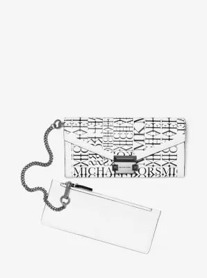 Whitney Large Newsprint Logo Leather Chain Wallet