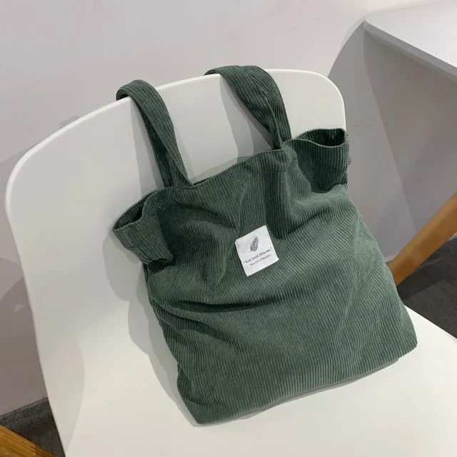 Women Corduroy Shopping Bag Female Canvas Cloth Shoulder Bag Environmental Storage Handbag Reusable Foldable Eco Grocery Totes