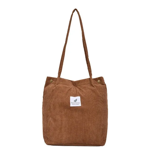 Women Corduroy Shopping Bag Female Canvas Cloth Shoulder Bag Environmental Storage Handbag Reusable Foldable Eco Grocery Totes