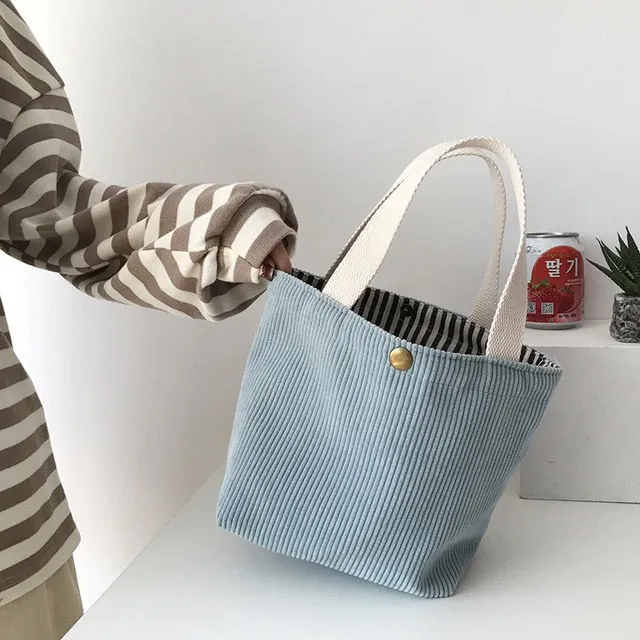 Women Corduroy Shopping Bag Female Canvas Cloth Shoulder Bag Environmental Storage Handbag Reusable Foldable Eco Grocery Totes