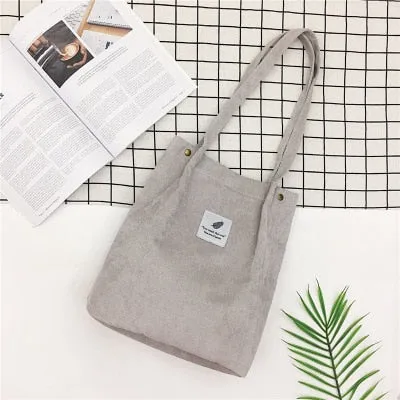 Women Corduroy Shopping Bag Female Canvas Cloth Shoulder Bag Environmental Storage Handbag Reusable Foldable Eco Grocery Totes