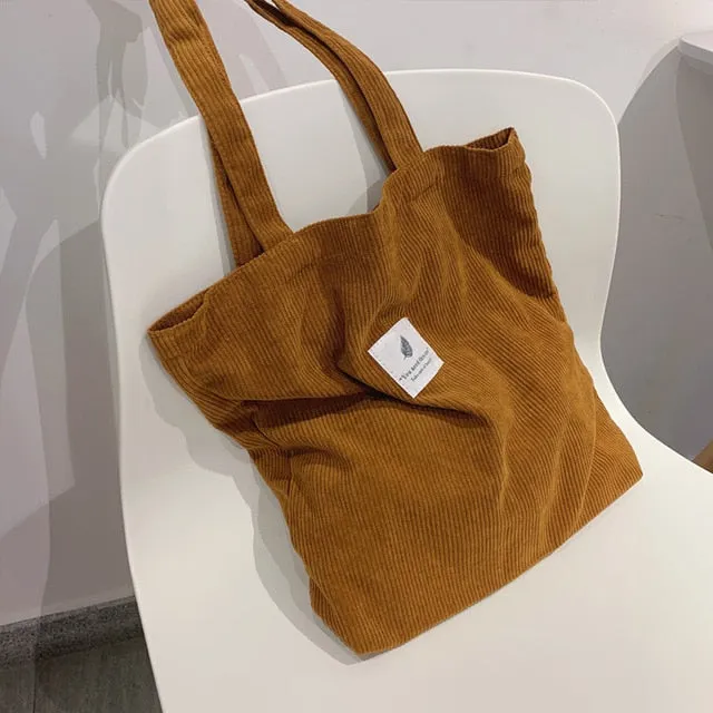 Women Corduroy Shopping Bag Female Canvas Cloth Shoulder Bag Environmental Storage Handbag Reusable Foldable Eco Grocery Totes