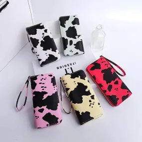 Women's Cute Versatile Faux Leather Cow Print Long Wallet