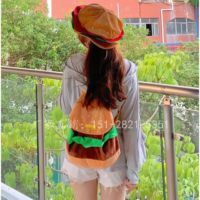 Xiaohongshu Same Style Lazy Sheep Hamburger Casual Backpack Double-Shoulder Cute Cartoon Student Backpack Large Capacity Campus