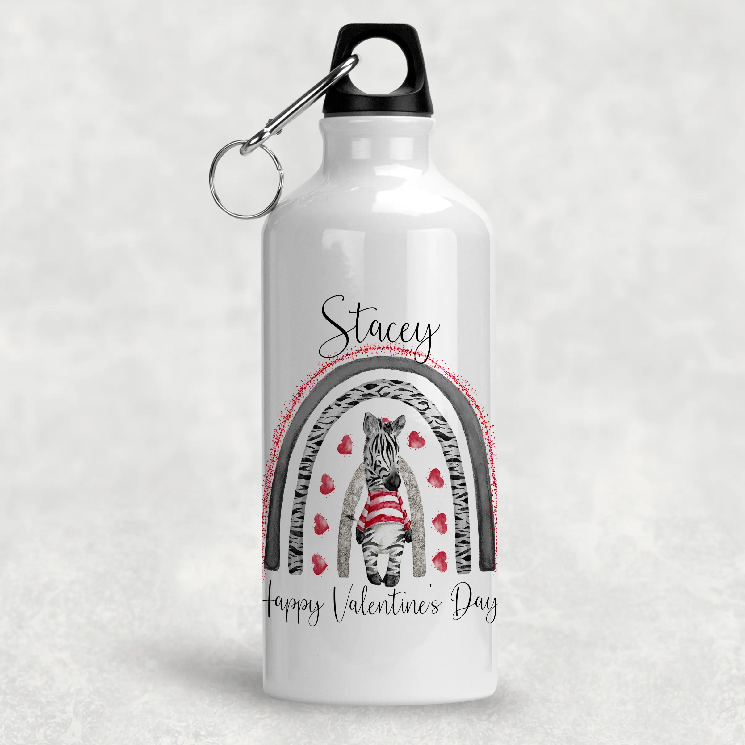 Zebra Rainbow Valentine's Day Personalised Aluminium Water Bottle 400/600ml