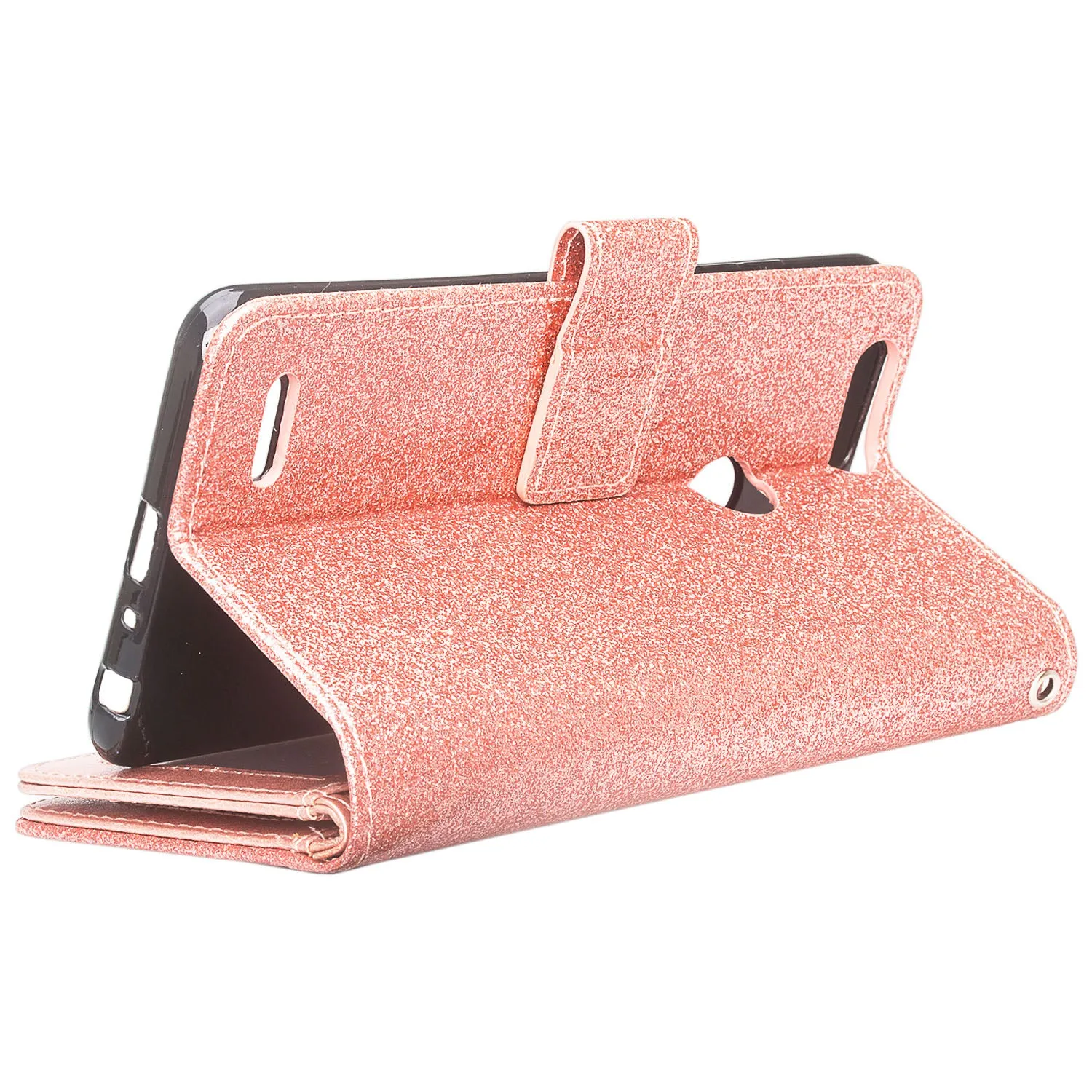 ZTE Sequoia Case, Blade Z Max, ZTE Z982 Case, [Wrist Strap] Glitter Faux Leather Flip [Kickstand Feature] Protective Wallet Case Clutch - Rose Gold