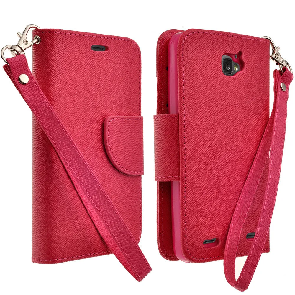 ZTE Zephyr Case, Wrist Strap Magnetic Fold[Kickstand] Pu Leather Wallet Case with ID & Credit Card Slots for ZTE Zephyr - Hot Pink