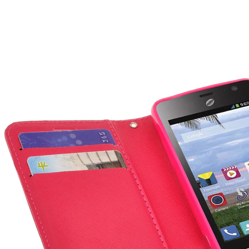 ZTE Zephyr Case, Wrist Strap Magnetic Fold[Kickstand] Pu Leather Wallet Case with ID & Credit Card Slots for ZTE Zephyr - Hot Pink